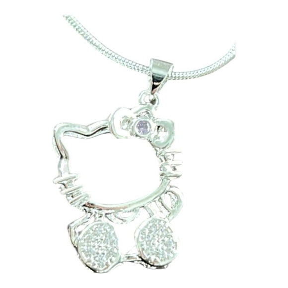 Hello Kitty Silver Plated Crystal Pendant Necklace 18" Chain Light Purple Bow - Picture 1 of 12